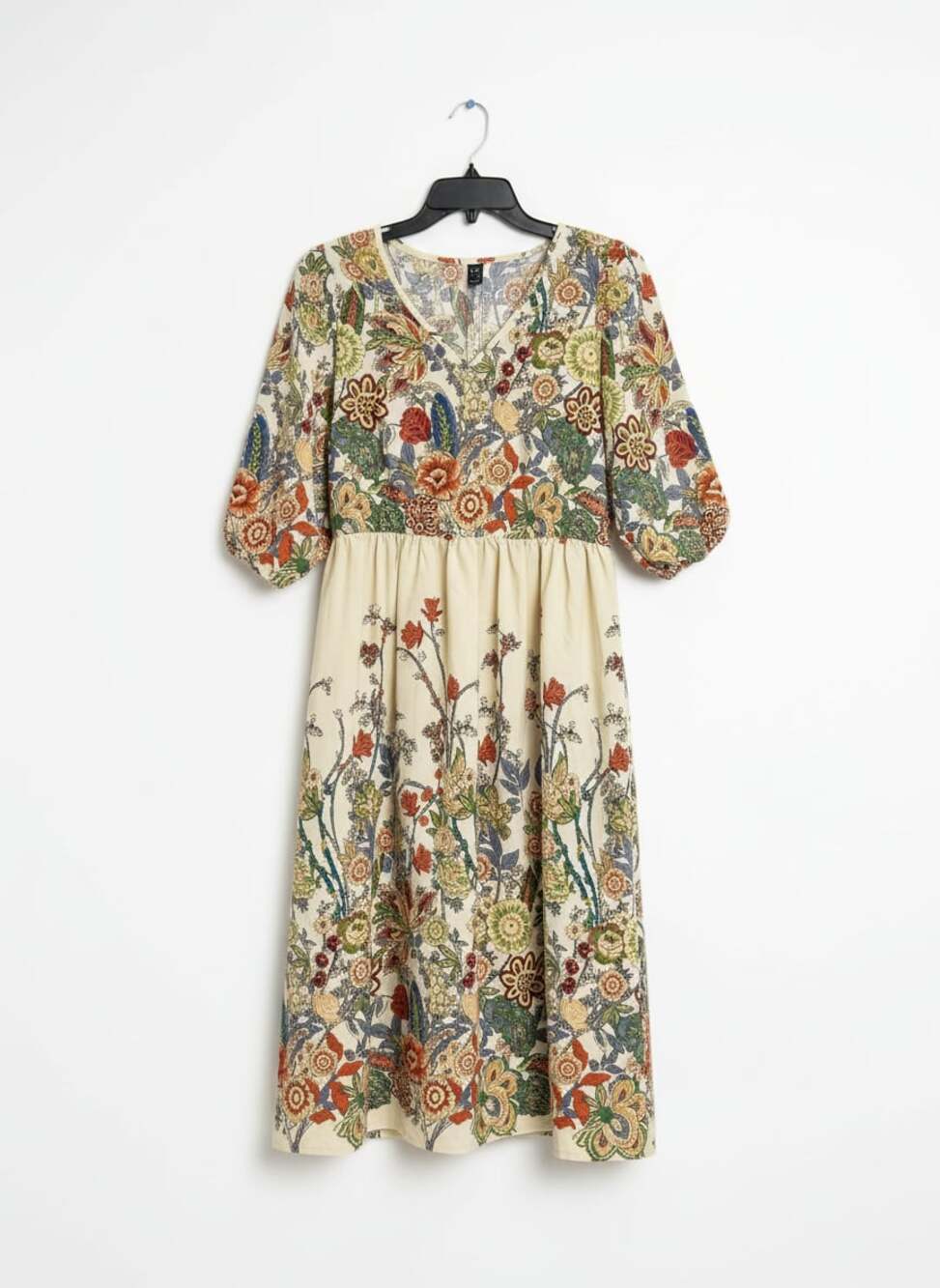 Floral Print Puff Sleeve Boho Country Dress Size Small